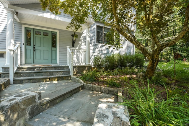 8 Oak Ln, Weston, CT 06883 - property entrance featuring a porch
