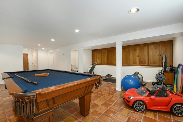 8 Oak Ln, Weston, CT 06883 - rec room featuring light tile patterned floors, billiards, and recessed lighting