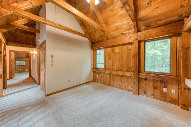 615 Jackson St, Thomaston, CT 06787 - spare room featuring wooden ceiling, wooden walls, light carpet, and cooling unit
