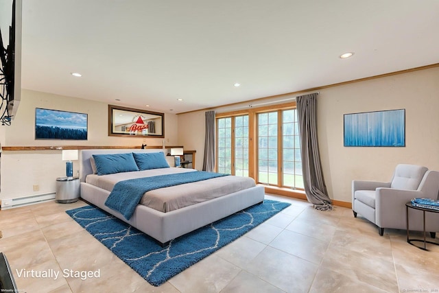 615 Jackson St, Thomaston, CT 06787 - bedroom featuring a baseboard heating unit, recessed lighting, and light tile patterned flooring