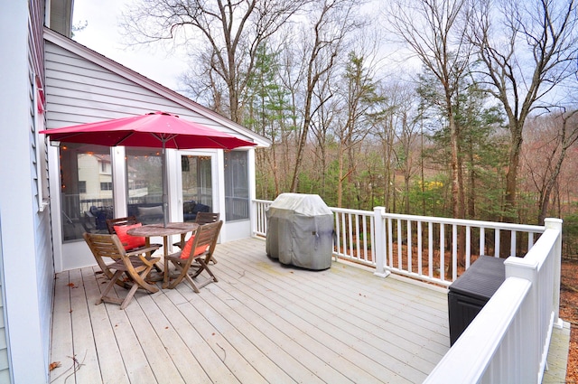 187 Hollister Dr, Avon, CT 06001 - wooden deck with area for grilling and outdoor dining space