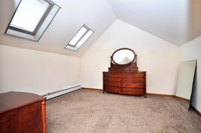 187 Hollister Dr, Avon, CT 06001 - bonus room featuring a baseboard heating unit, baseboards, carpet flooring, and vaulted ceiling with skylight