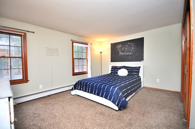 187 Hollister Dr, Avon, CT 06001 - bedroom featuring baseboards, carpet floors, a textured ceiling, and baseboard heating