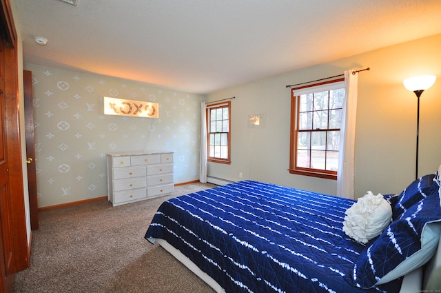 187 Hollister Dr, Avon, CT 06001 - bedroom featuring wallpapered walls, baseboard heating, baseboards, and carpet