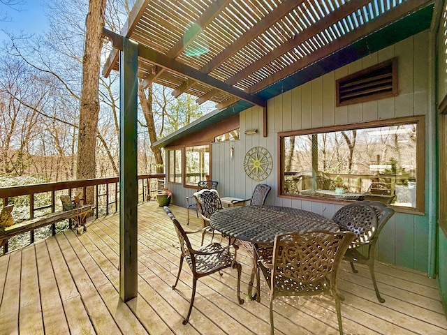 1177 Rock Rimmon Rd, Stamford, CT 06903 - wooden terrace featuring outdoor dining area and a pergola