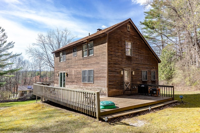 43 Greene Ave, North Canaan, CT 06018 - back of property featuring a wooden deck and a yard