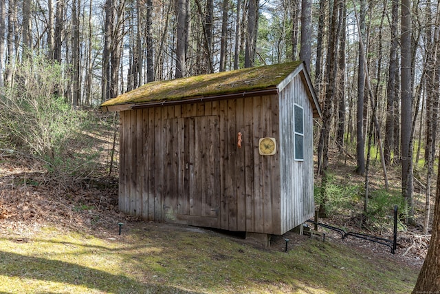 43 Greene Ave, North Canaan, CT 06018 - view of shed featuring a forest view