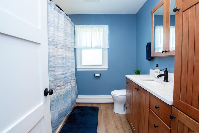 95 Hop Brook Rd, Simsbury, CT 06070 - full bath featuring vanity, wood finished floors, toilet, baseboards, and baseboard heating