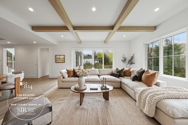 102 Compo Rd S, Westport, CT 06880 - living area with a healthy amount of sunlight, beam ceiling, and recessed lighting
