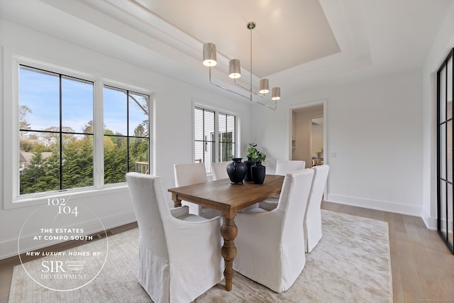 102 Compo Rd S, Westport, CT 06880 - dining area featuring baseboards, a tray ceiling, visible vents, and wood finished floors