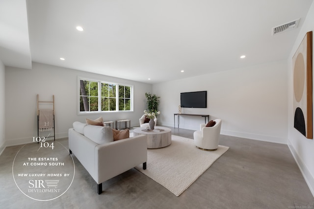 102 Compo Rd S, Westport, CT 06880 - living area with visible vents, finished concrete flooring, baseboards, and recessed lighting