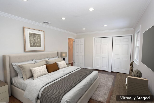 18 Cardinal Rd, Weston, CT 06883 - bedroom featuring wood finished floors, ornamental molding, and recessed lighting