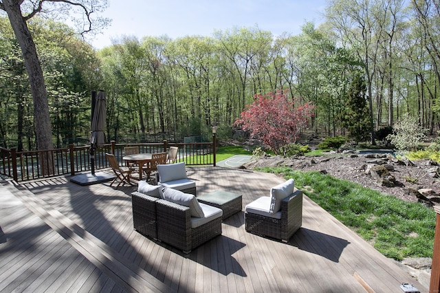 18 Cardinal Rd, Weston, CT 06883 - wooden terrace with outdoor dining space and an outdoor living space