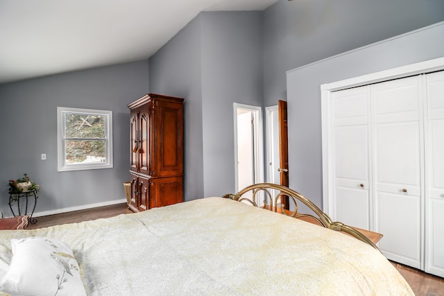 594 Barrack Hill Rd, Ridgefield, CT 06877 - bedroom with wood finished floors, a closet, and high vaulted ceiling