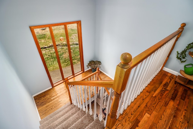 594 Barrack Hill Rd, Ridgefield, CT 06877 - stairway featuring wood finished floors and baseboards