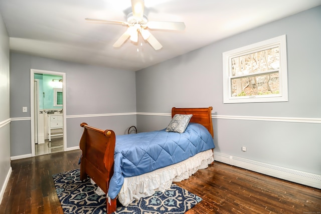 594 Barrack Hill Rd, Ridgefield, CT 06877 - bedroom with a baseboard radiator, wood-type flooring, baseboards, and ceiling fan