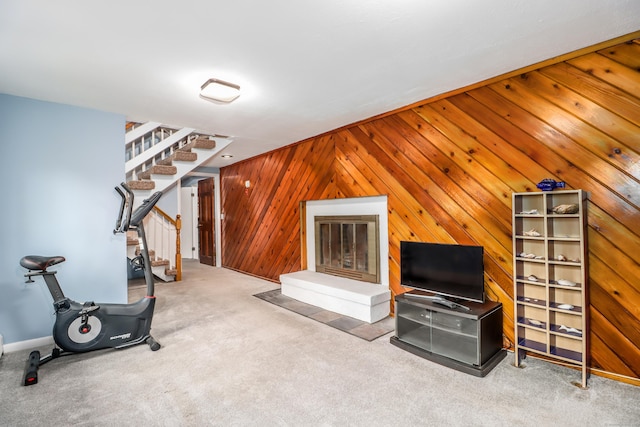 594 Barrack Hill Rd, Ridgefield, CT 06877 - exercise area featuring carpet and wooden walls