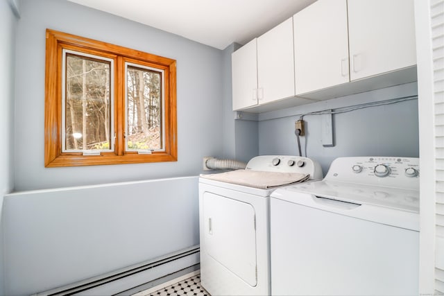 594 Barrack Hill Rd, Ridgefield, CT 06877 - laundry room featuring baseboard heating, washer and dryer, and cabinet space