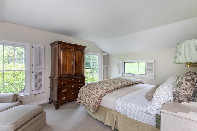 341 Housatonic River Rd, Salisbury, CT 06068 - bedroom with vaulted ceiling, light carpet, and baseboards