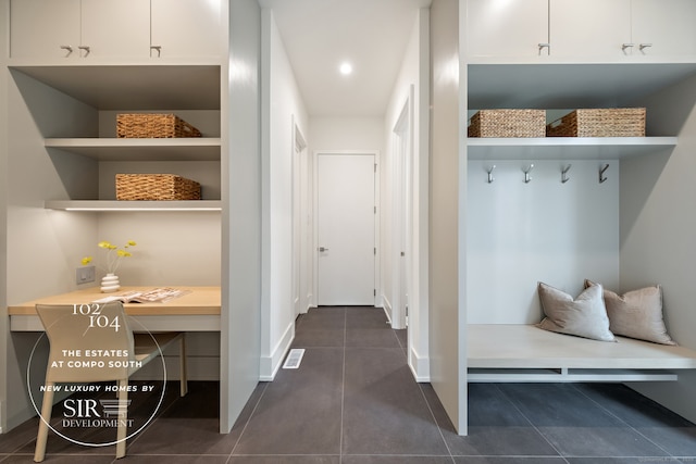 104 Compo Rd S, Westport, CT 06880 - mudroom featuring baseboards, dark tile patterned flooring, and recessed lighting
