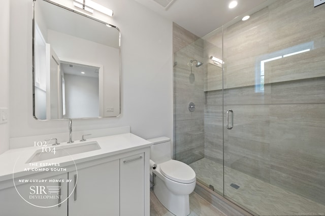 104 Compo Rd S, Westport, CT 06880 - full bathroom featuring a stall shower, vanity, toilet, and recessed lighting