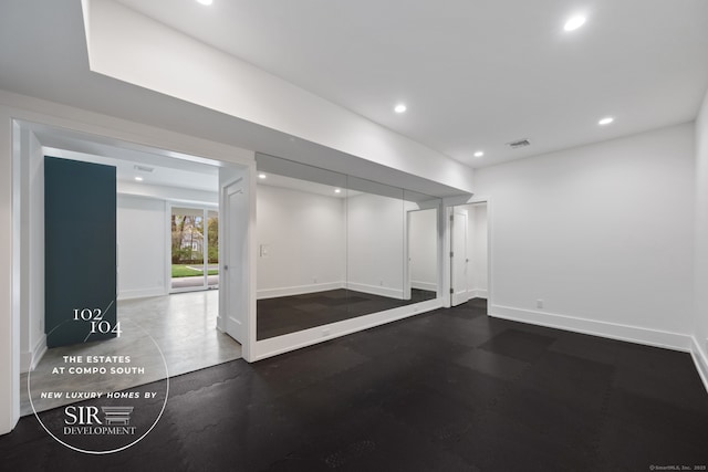104 Compo Rd S, Westport, CT 06880 - basement featuring a dark floor, baseboards, visible vents, and recessed lighting