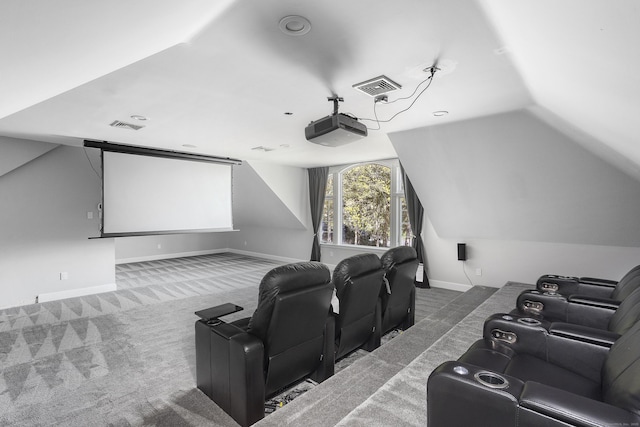 21 Centennial Dr, Danbury, CT 06811 - cinema with visible vents, baseboards, vaulted ceiling, and carpet