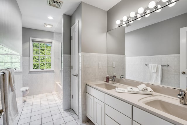 21 Centennial Dr, Danbury, CT 06811 - bathroom with double vanity, tile patterned floors, visible vents, and a sink