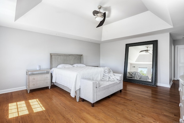 21 Centennial Dr, Danbury, CT 06811 - bedroom with baseboards, ceiling fan, wood finished floors, and a raised ceiling