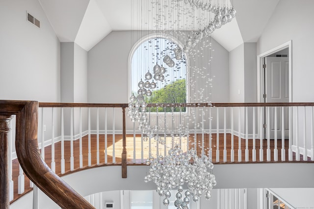 21 Centennial Dr, Danbury, CT 06811 - corridor featuring visible vents, vaulted ceiling, and an inviting chandelier