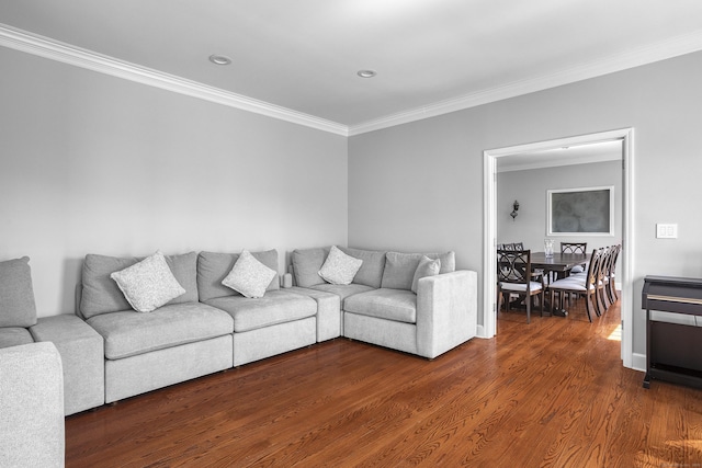 21 Centennial Dr, Danbury, CT 06811 - living room featuring crown molding, dark wood-style flooring, and recessed lighting
