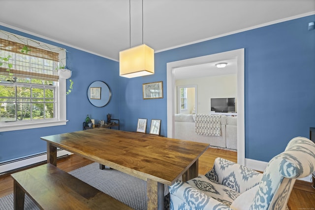 498 Whitney Ave Unit 1D, New Haven, CT 06511 - dining room with ornamental molding, wood finished floors, and baseboards