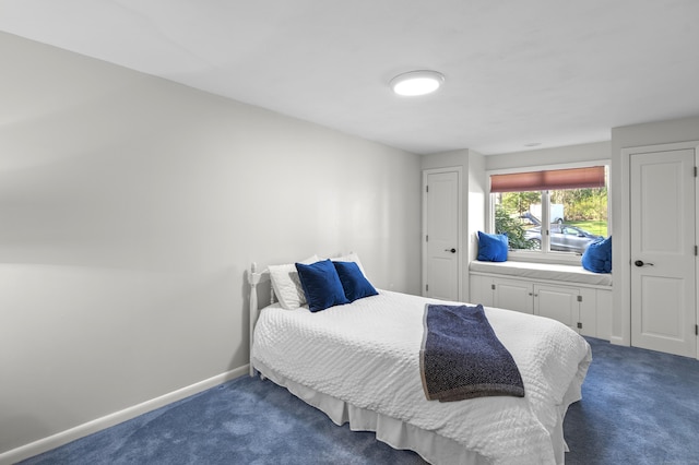 bedroom featuring baseboards and dark colored carpet