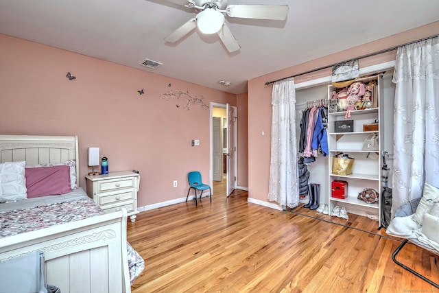 340 Webb Cir, Monroe, CT 06468 - bedroom featuring a closet, ceiling fan, light wood finished floors, baseboards, and visible vents