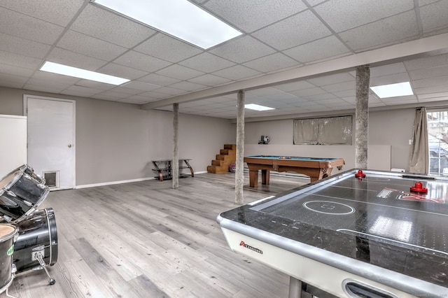 340 Webb Cir, Monroe, CT 06468 - rec room with baseboards, billiards, wood finished floors, and a drop ceiling