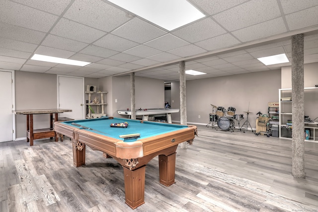 340 Webb Cir, Monroe, CT 06468 - game room with baseboards, wood finished floors, pool table, and a drop ceiling