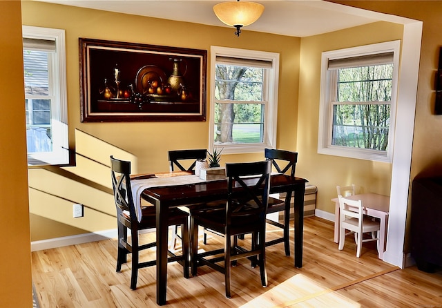 dining area featuring baseboards and wood finished floors
