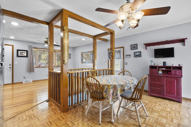 98 Cynthia Dr, West Haven, CT 06516 - dining area with baseboards, visible vents, a ceiling fan, and recessed lighting