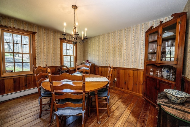 16 November Trl, Haddam, CT 06438 - dining space featuring a chandelier, hardwood / wood-style floors, wallpapered walls, and wainscoting