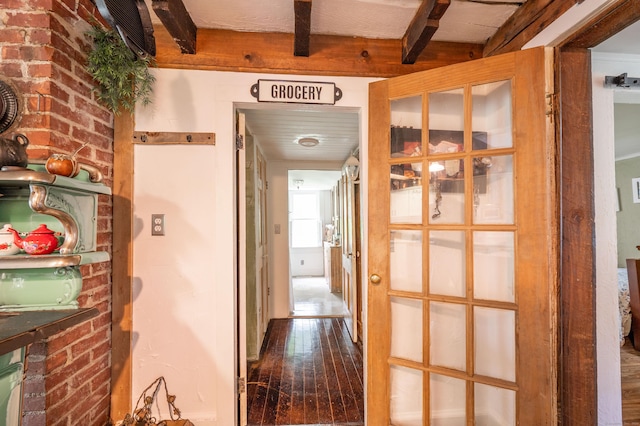 469 Platt Hill Rd, Winchester, CT 06098 - hall featuring beamed ceiling and wood finished floors