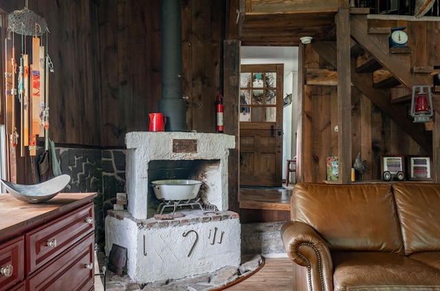 469 Platt Hill Rd, Winchester, CT 06098 - living area featuring a wood stove and wood finished floors