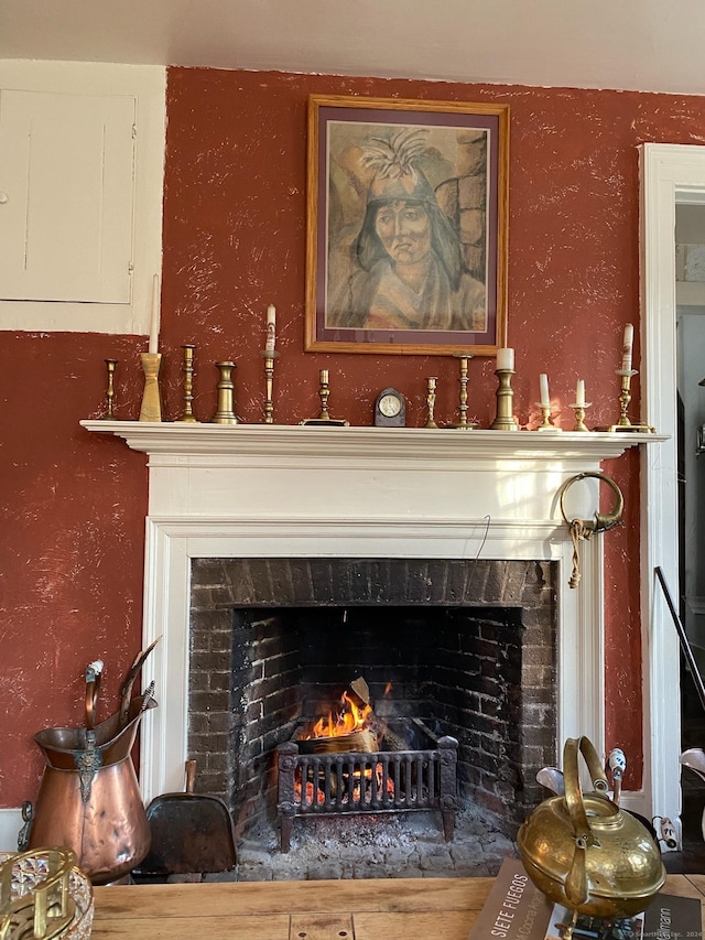 469 Platt Hill Rd, Winchester, CT 06098 - interior details with a warm lit fireplace