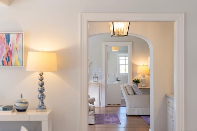 9 High Ridge Rd, Wilton, CT 06897 - corridor with arched walkways and wood finished floors