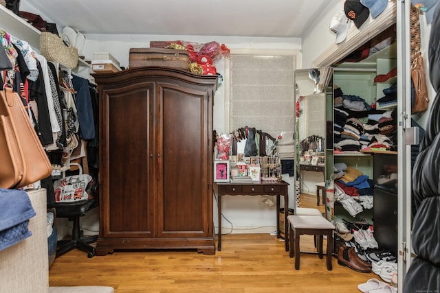 walk in closet featuring light wood finished floors
