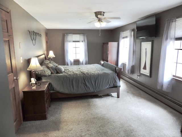 190 Wickham Rd, East Haddam, CT 06423 - bedroom with baseboard heating, carpet floors, and a ceiling fan