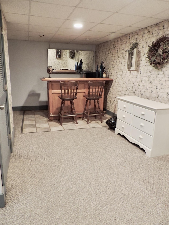 190 Wickham Rd, East Haddam, CT 06423 - indoor dry bar with a drop ceiling, light carpet, and baseboards