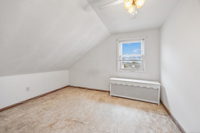 170 Park Rd, Waterbury, CT 06708 - bonus room with vaulted ceiling, radiator heating unit, carpet flooring, baseboards, and a ceiling fan