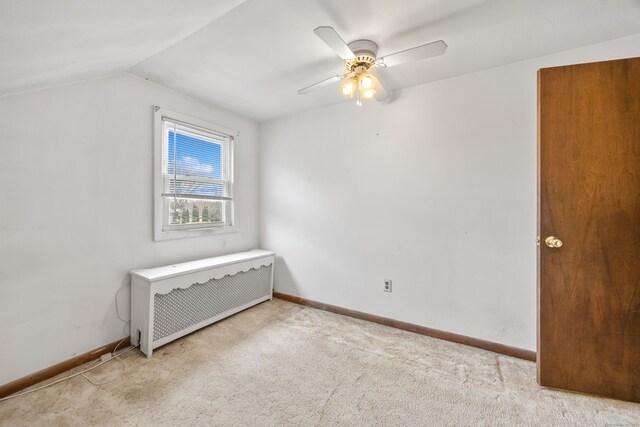 170 Park Rd, Waterbury, CT 06708 - bonus room with lofted ceiling, baseboards, light carpet, radiator heating unit, and a ceiling fan