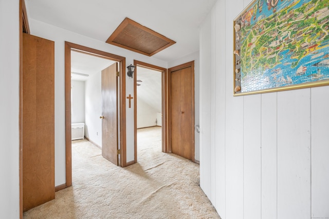 170 Park Rd, Waterbury, CT 06708 - hallway featuring attic access and carpet flooring