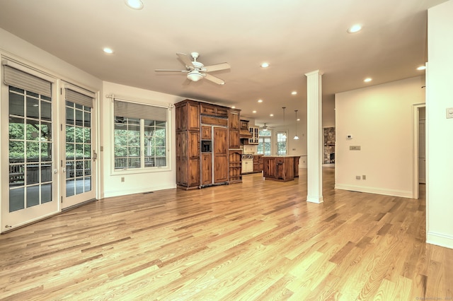 395 Isinglass Rd, Shelton, CT 06484 - unfurnished living room featuring ceiling fan, light wood-style flooring, recessed lighting, and baseboards